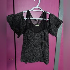 Selena Gomez Black Floral Lace Blouse